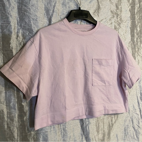 Athleta oversized crop top heavy cotton SZ XXS light lavender, fair condition - Picture 3 of 6